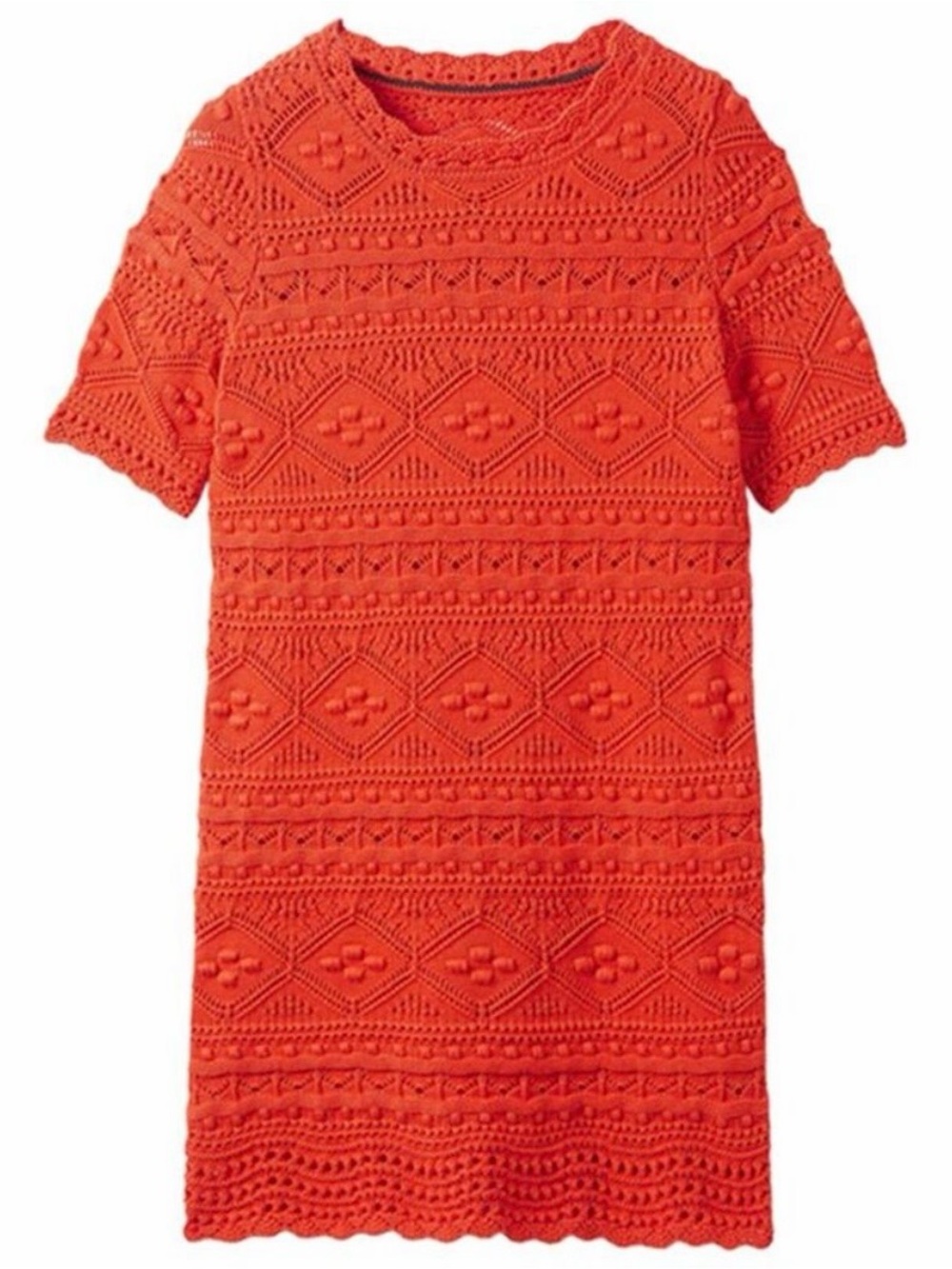 Boden Crochet Knit Short Sleeve Shift Dress - Orange-Red